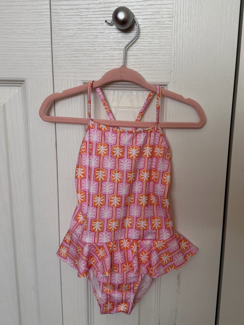 Zara Pink and Orange Girls' One-Piece Swimsuit with Ruffle Skirt